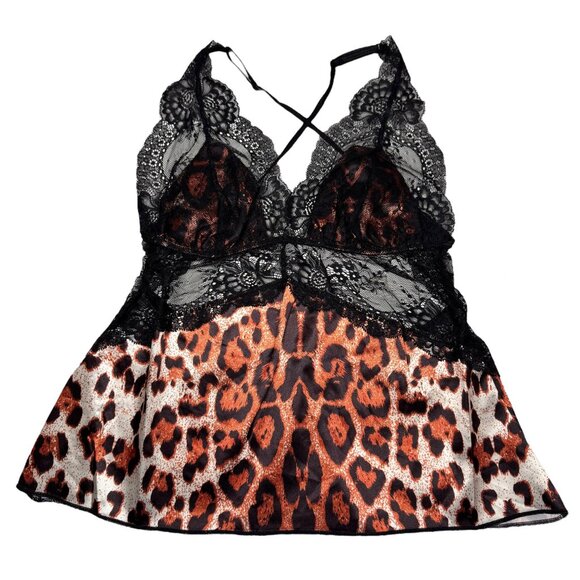 NWT Frederick's of Hollywood Leopard Print Satin Lace Cami Short Set SZ S Sexy - Picture 4 of 12